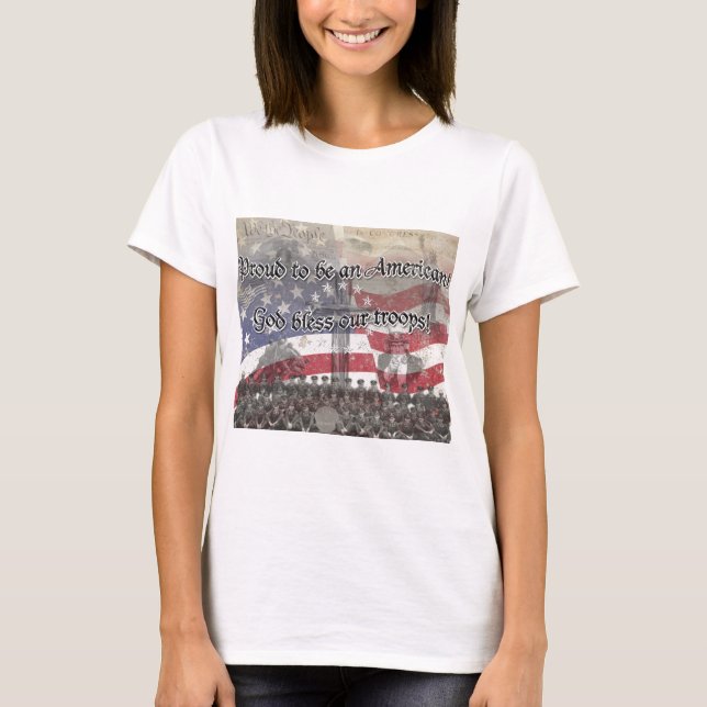 T-shirt USA Heros Dieu bénisse nos troupes de croix, vinta (Devant)