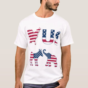 T-shirt USA Map Drapeau Donkey & Elephant, Rouge Blanc & B