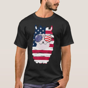 T-shirt USA Patriotique Llama US Drapeau Lunettes Juillet 