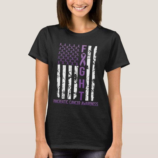 T-shirt USA Purple Drapeau Mois Novembre Cancer du Pancréa (Devant)