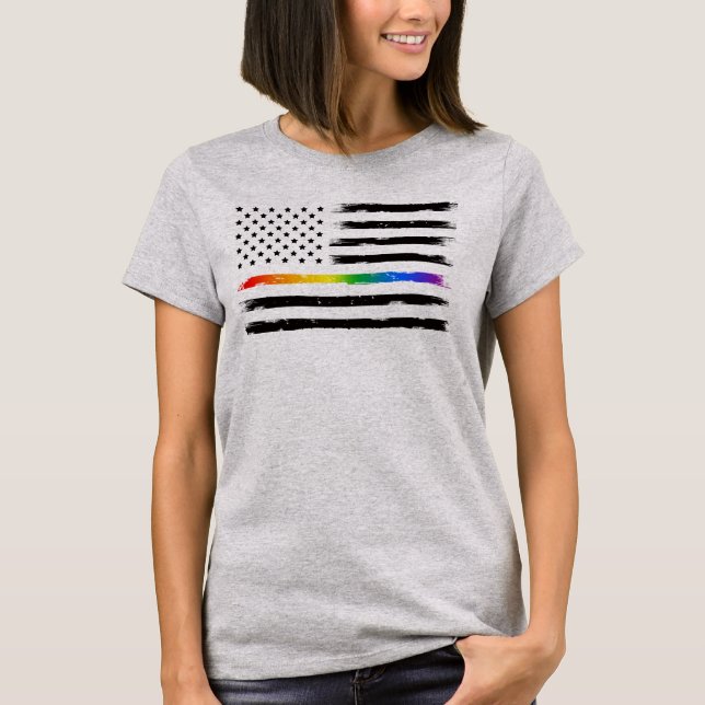 T-shirt USA Rainbow Pride Ligne mince Vintage (Devant)