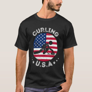T-shirt Usa Retro Curling Team Support Usa Doubles Mixtes 