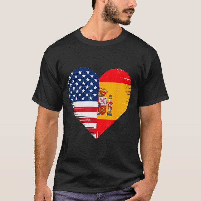 T-shirt Usa Spain Heart - Dual Citizenship  (Devant)