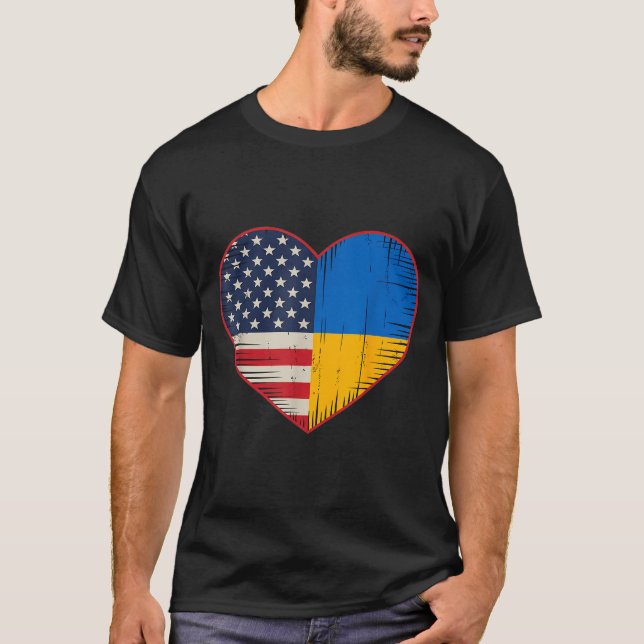 T-shirt Usa Ukraine Heart - Dual Citizenship  (Devant)