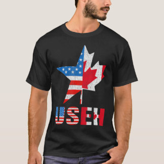 T-shirt Useh Leaf Canadian American Flag Maple Canada Usa 