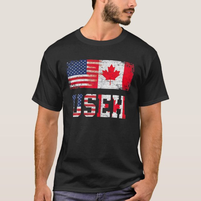 T-shirt Useh Leaf Conception du drapeau canadien américain (Devant)