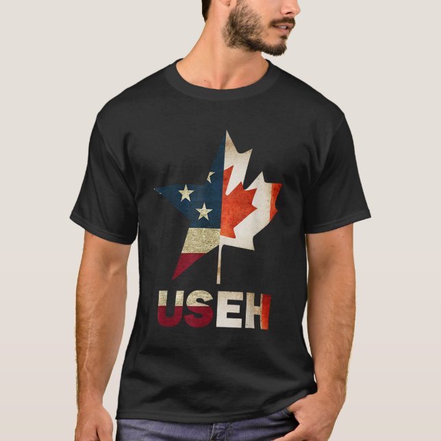 T-shirt USEH Leaf drapeau canadien américain Canada États- (Devant)