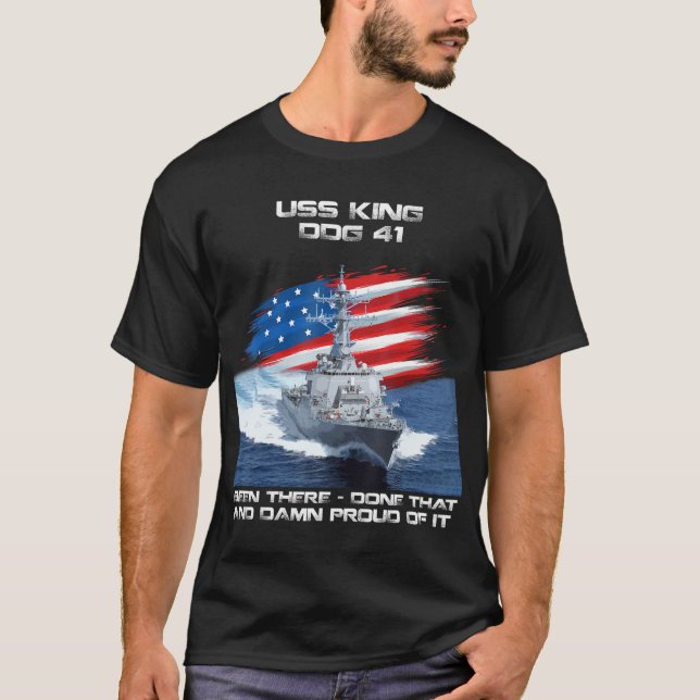 T-shirt USS King DDG-41 Destroyer Ship USA Drapeau Vétérin (Devant)