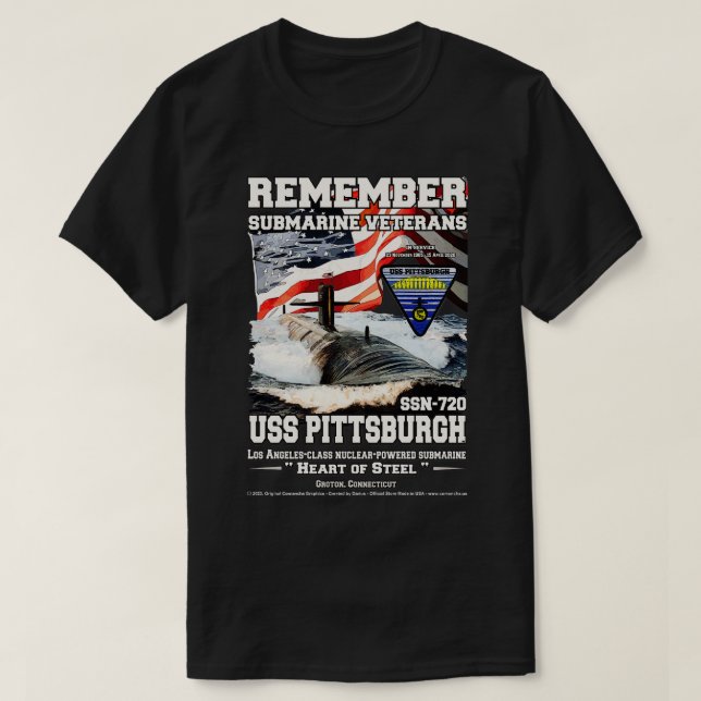 T-shirt USS Pittsburgh SSN720 Anciens combattants du sous- (Design devant)