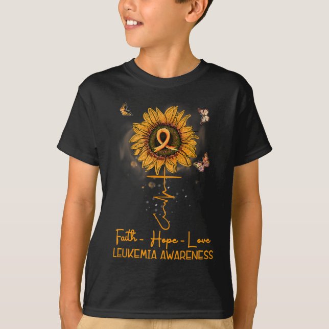 T-shirt V5AZ Sunflower Orange Ribbon Christian Leukemia Aw (Devant)