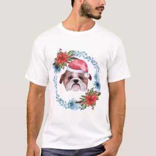 T-shirt Vacances de Bulldog Casquette de Père Noël