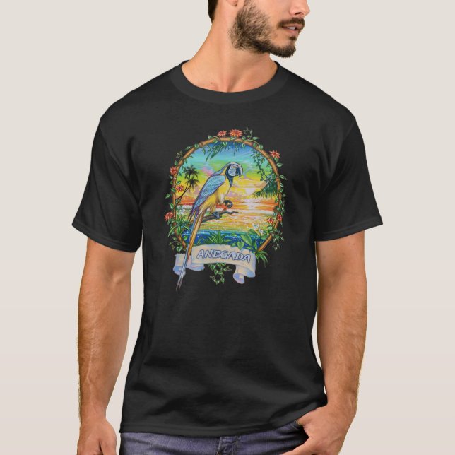 T-shirt Vacances de perroquets tropicaux Vintages Anegada  (Devant)