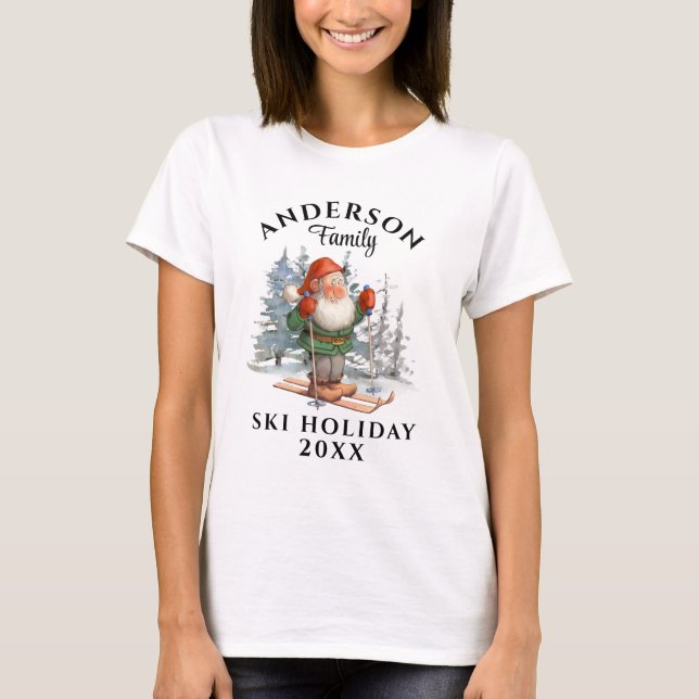 T-shirt Vacances de ski en famille avec nom et année (Devant)