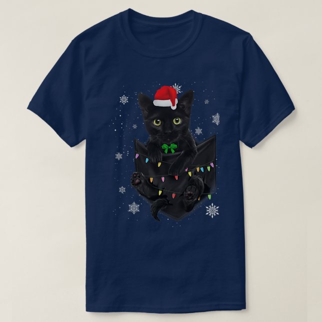 T-shirt Vacances d'hiver Yellow Eyes Kitten Pocket Noël (Design devant)