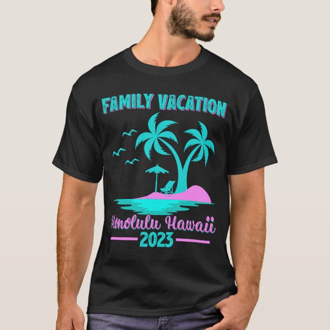 T-shirt Vacances en famille 2023 Palm Tree Honolulu Hawaii (Devant)