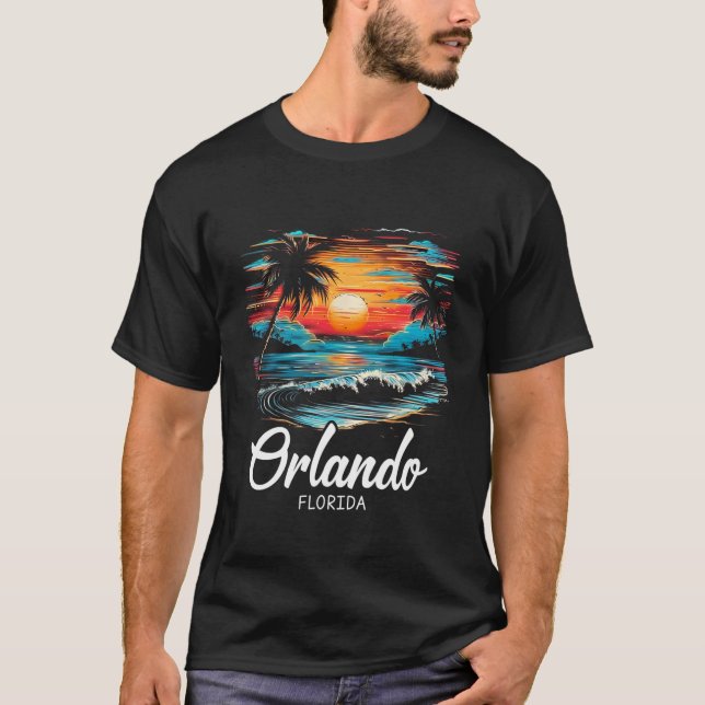 T-shirt Vacances en famille Retro Sunset Floride Orlando (Devant)