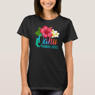 T-shirt Vacances Oahu Avec Hibiscus Tropical Hawaïen Flux