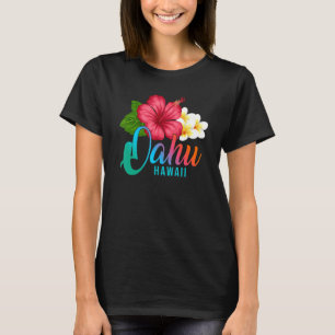 T-shirt Vacances Oahu Avec Hibiscus Tropical Hawaïen Flux