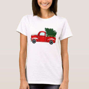 T-shirt Vacances rustiques de Noël de camion rouge de Noël