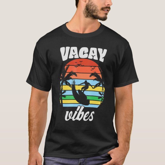 T-shirt Vacay Vibes Retro Beach Vacances Citation Été Homm (Devant)