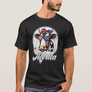 T-shirt Vache 4 juillet Merica Hommes Femmes Drapeau USA F