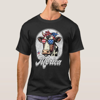 T-shirt Vache 4 juillet Merica Hommes Femmes Drapeau USA F