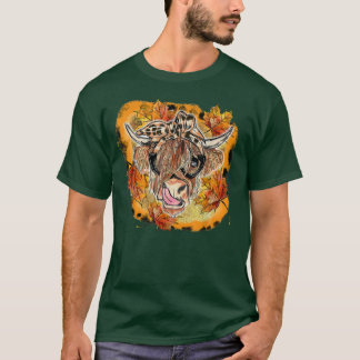 T-shirt Vache Automne Bleue Avec Bandana Citrouille Aut