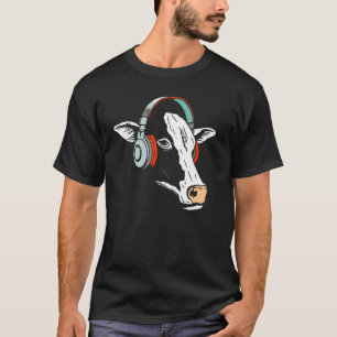 T-shirt Vache Avec Casque Musique Ventilateur Rétro Audiop