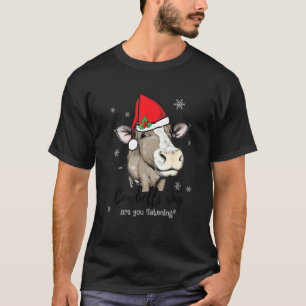 T-shirt Vache Avec Santa Hat Funny Cowbell Ring Êtes-Vous