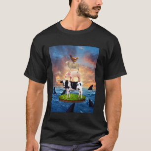 T-shirt Vache Cochon Mouton Poulet Sur Les Requins De Mer