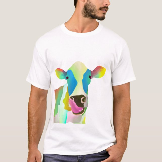 T-shirt Vache colorée unique (Devant)