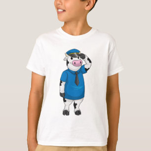 T-shirt Vache comme agent de police avec casquette de poli