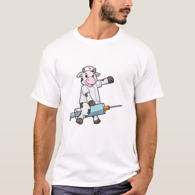 T-shirt Vache comme infirmière avec coeur et seringue (Devant)