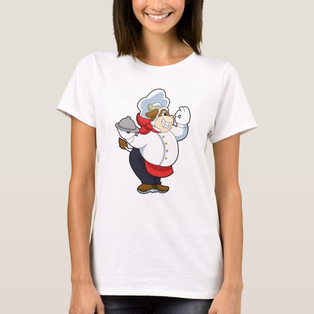 T-shirt Vache comme serveur avec assiette servante (Devant)