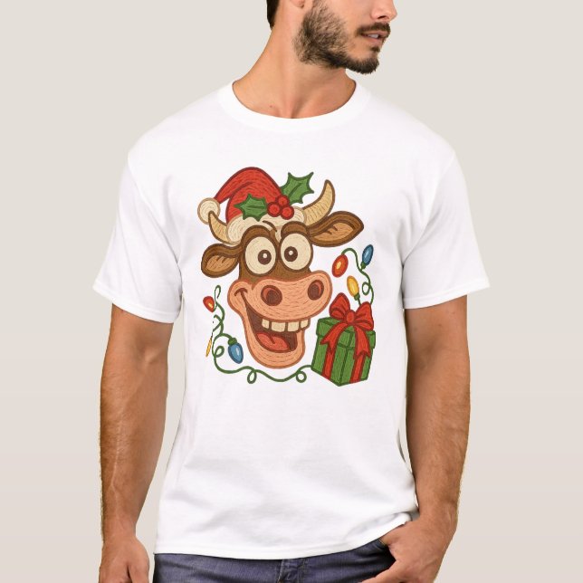 T-shirt Vache de Noël avec chapeau de Noël (Devant)