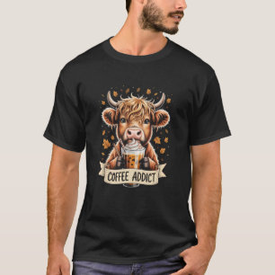 T-shirt Vache des Highlands d'automne Accro au café Drôle