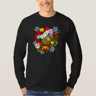 T-shirt Vache des Highlands de Noël Cow de lumière de Noël