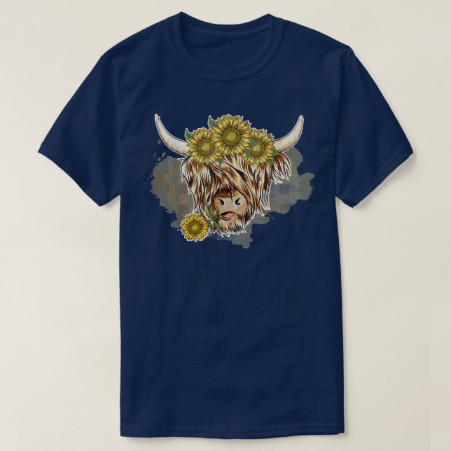 T-shirt Vache des Highlands et tournesols  (Design devant)