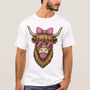 T-shirt Vache des Highlands mignonne avec des lunettes à m