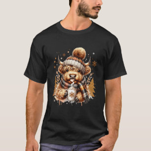 T-shirt Vache des Highlands Noël Hiver Cozy Chocolat Chaud