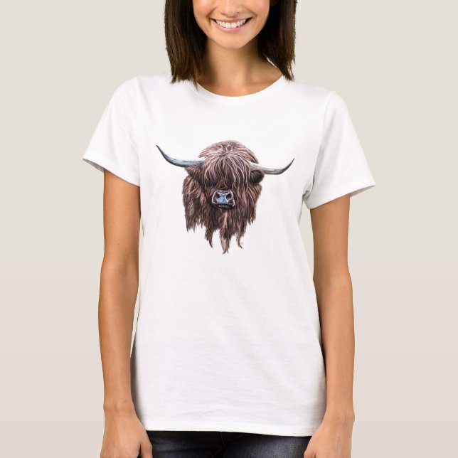 T-shirt Vache des montagnes écossaise en couleurs (Devant)