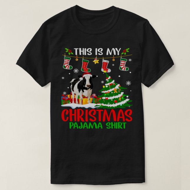 T-shirt Vache Drôle bétail Lumières de Noël Mignons Noël P (Design devant)