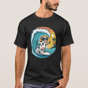 T-shirt Vache Drôle Planche De Surf Plage Été Surf Animal
