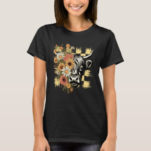 T-shirt Vache écossaise drôle rétro fleur amoureux d'anima