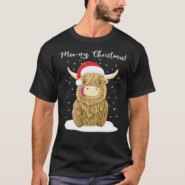 T-shirt Vache écossaise Highland, Moo-rry Christmas Wee Ha (Devant)