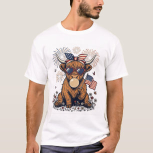 T-shirt Vache écossaise patriotique Bubblegum Gravure vint