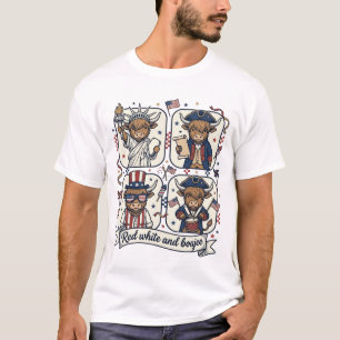 T-shirt Vache écossaise patriotique rouge blanc et boujee