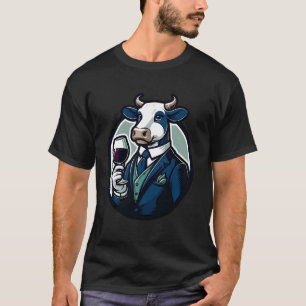 T-shirt Vache en costume tenant un verre à vin tenue éléga