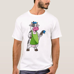 T-shirt Vache en peintre avec peinture et tablier