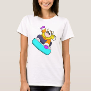 T-shirt Vache en snowboard avec snowboard